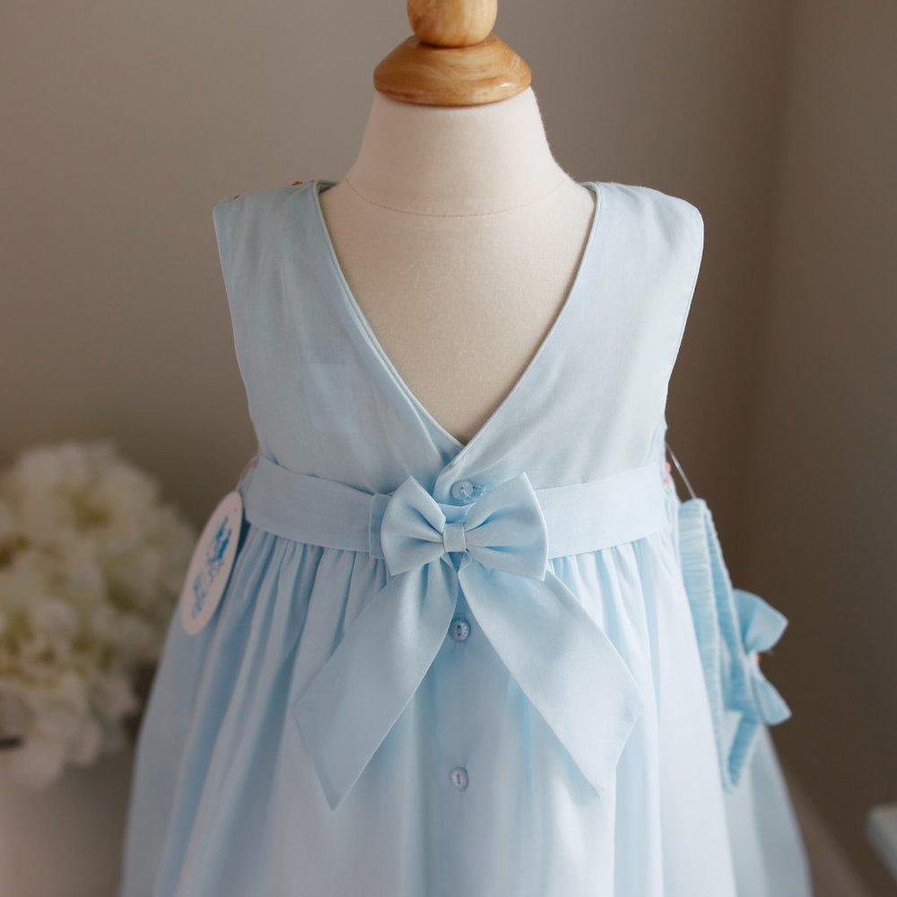 Girls Smocked Blue Dress Size 4T Sleeveless Embroidery Luli & Me Boutique NWT - Picture 6 of 8